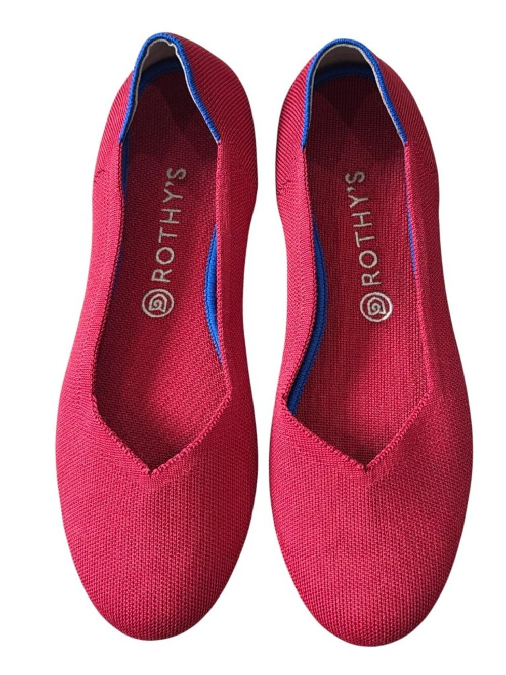 Rothy’s Round Toe Knit Ballet‎ Flats Raspberry Pink Blue Trim Size 11.5